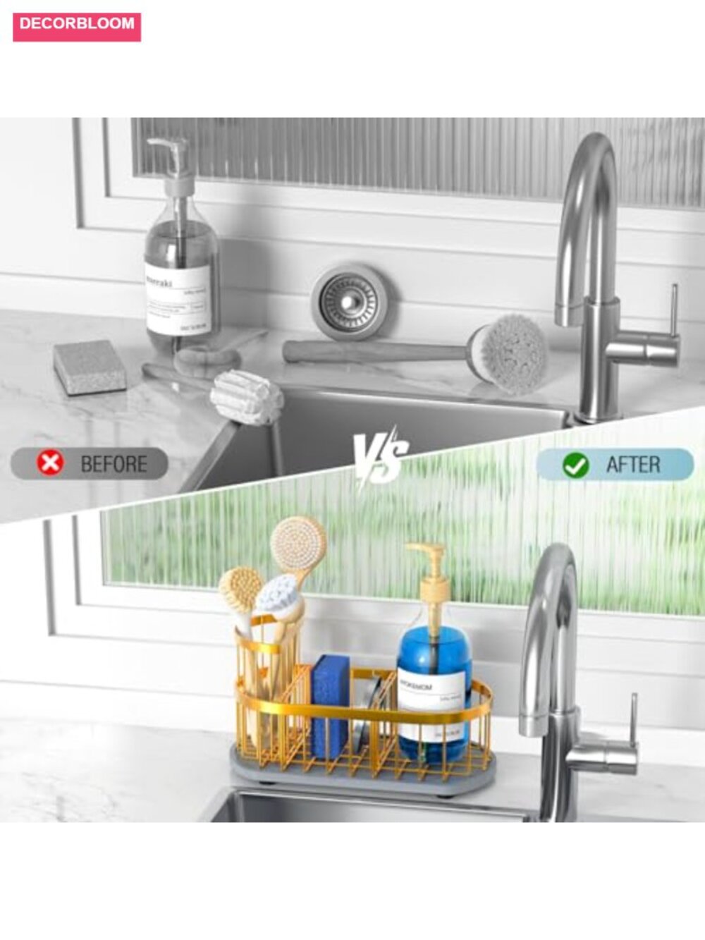 Rustproof Stainless Steel Sponge Holder with Diatomite Tray, Kitchen Sink Caddy - Picture 5 of 6